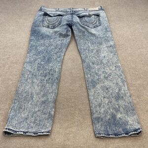 True Religion Ricky Relaxed Straight Jeans Mens 44x34 Blue Acid Wash Denim Y2K
